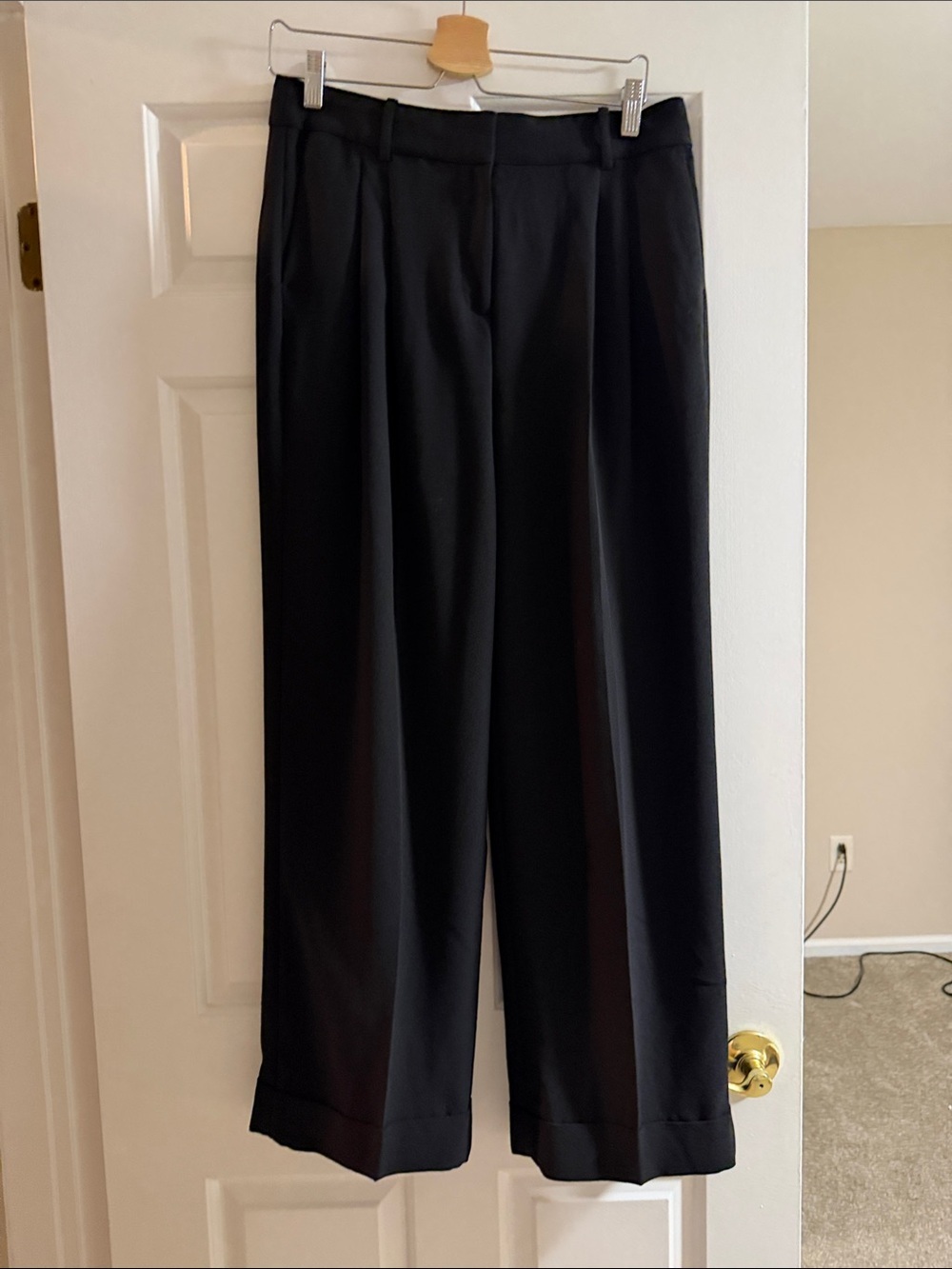 J. Crew Black Wide-Leg Pleated Trousers